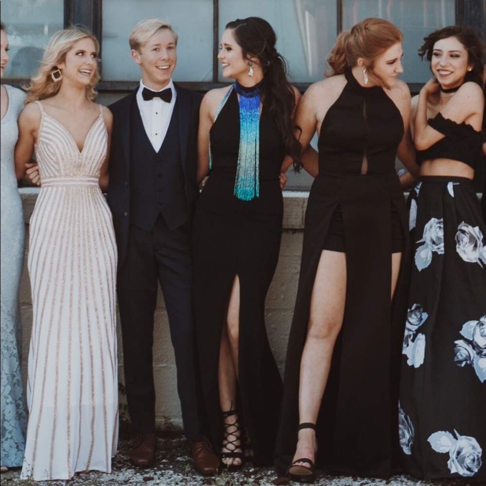 Black prom dress with gorgeous beaded collar.